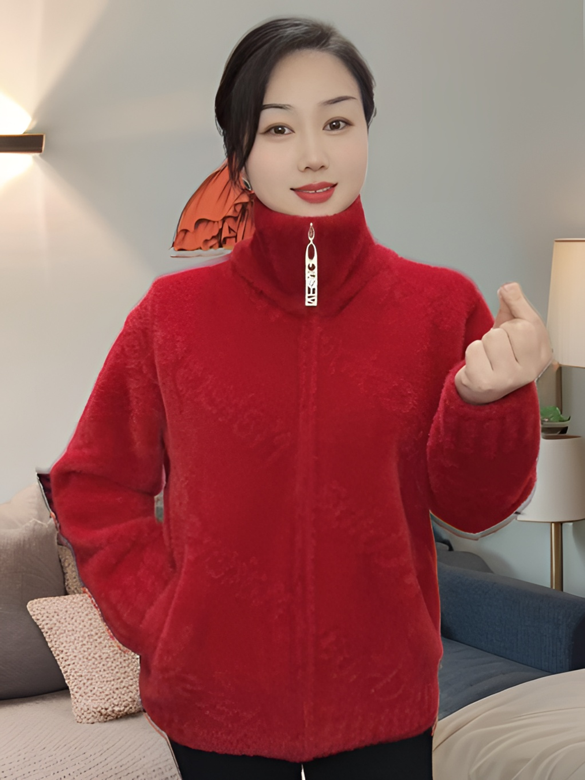 新款时尚休闲厚款秋冬女款保暖妈妈装双面百搭拉链立领开衫外套