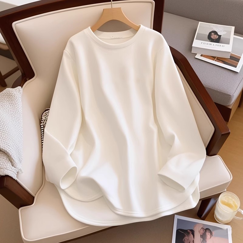 欧货加绒白色打底衫女秋冬内搭可外穿2025新款遮屁股长袖t恤上衣