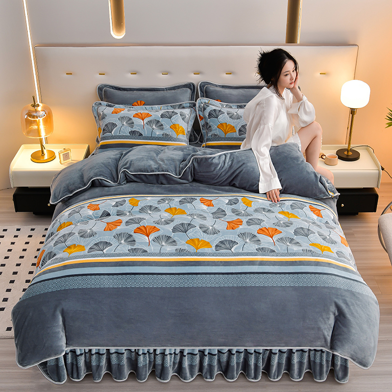 加厚保暖8-9斤床裙款牛奶绒四件套高克重加厚加密宝宝绒加绒