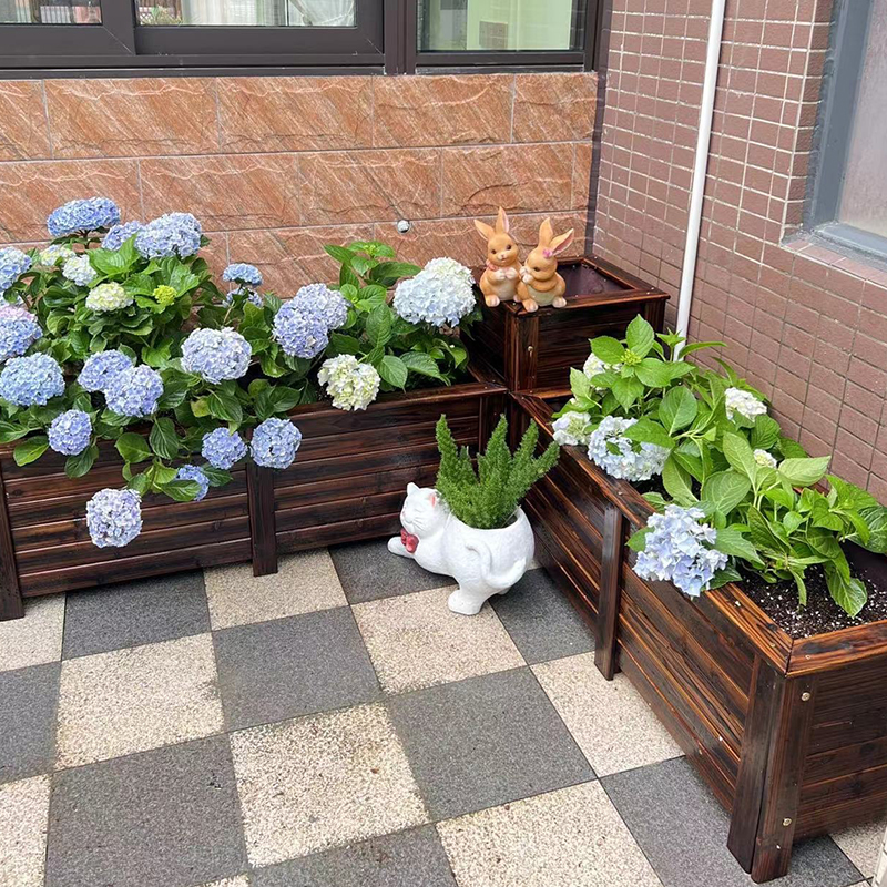 耐用花箱户外防腐木碳化长方形种植箱菜箱盆栽种树盆庭院木纹防水