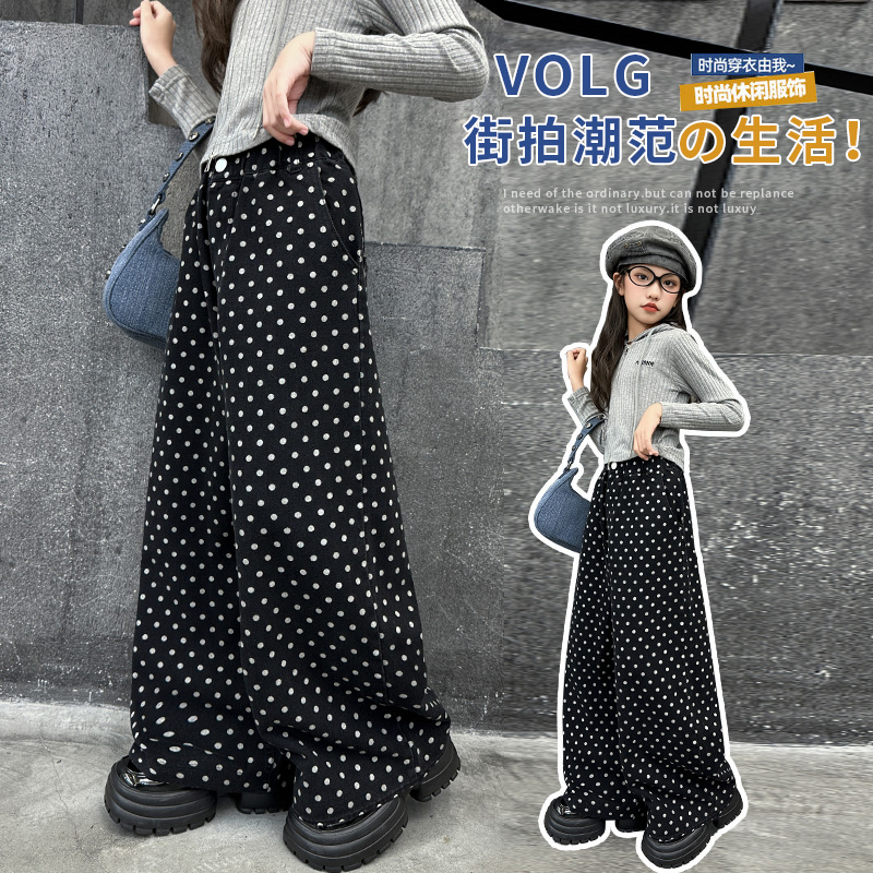【月蜜儿】女童秋季波点阔腿裤子中大童韩版儿童学生设计感女孩子潮