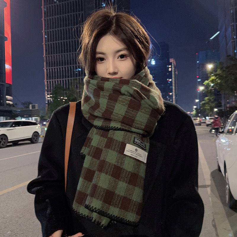 保暖2023新款冬季围巾女百搭韩系加厚披肩格子围虞脖书欣可爱