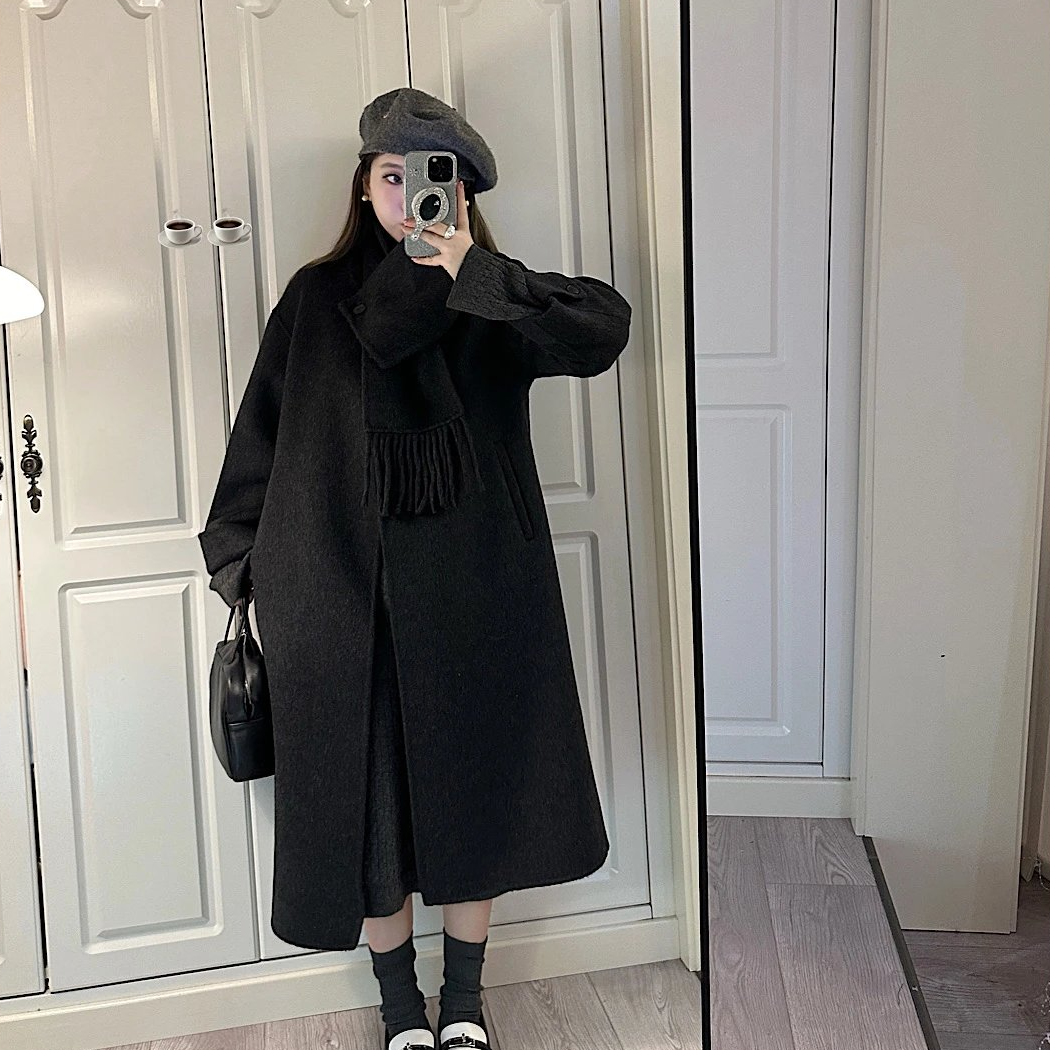 TIGERMMM__  大衣 .  可拆卸围巾两穿澳毛双面大衣 