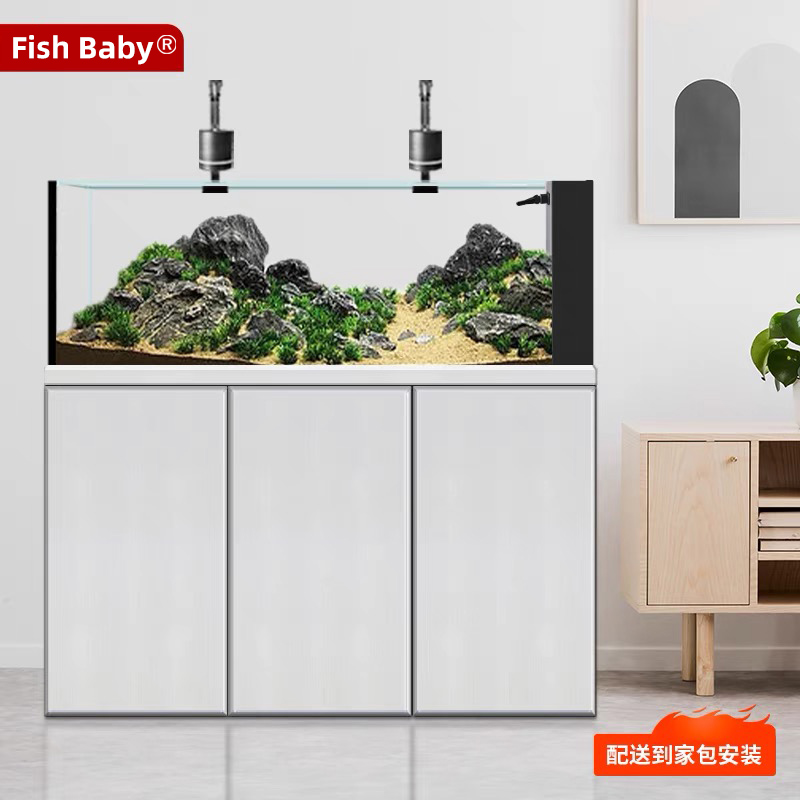 简约系列鱼缸客厅新款轻奢超白玻璃生态溪流缸水族箱草缸底滤鱼缸