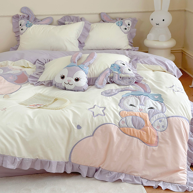 新品三件套重工全棉水洗棉贴布绣刺绣60支加密公主风四件套少女心