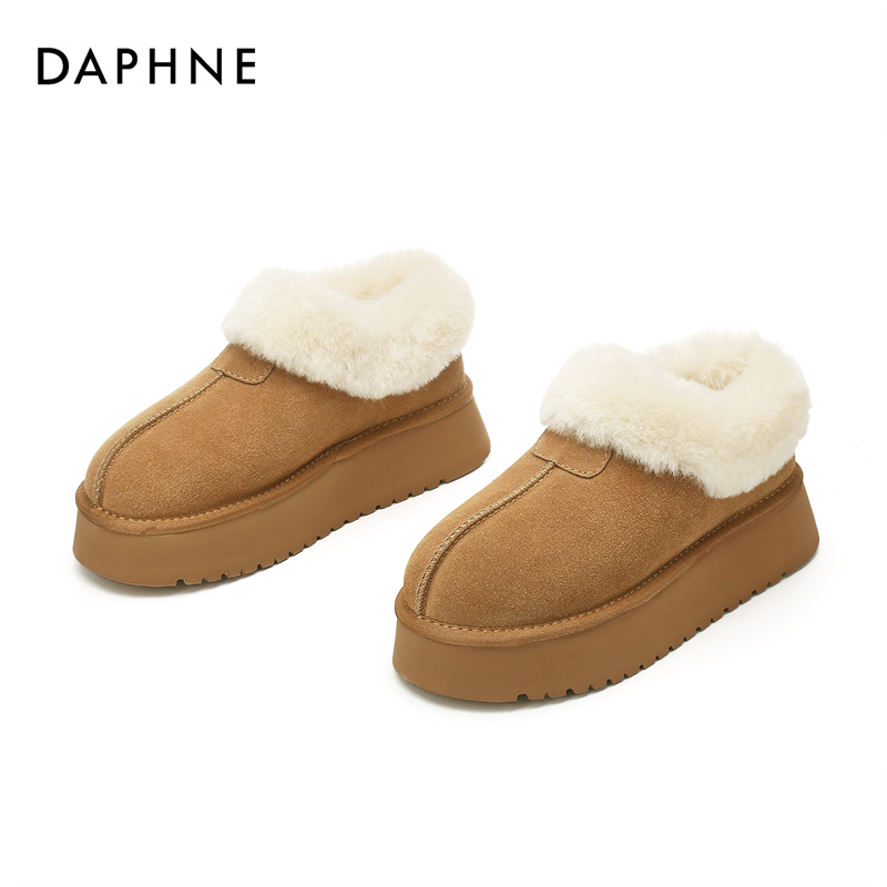 Daphne/达芙妮毛毛棉鞋女年新款冬季保暖加绒面包低帮雪地靴
