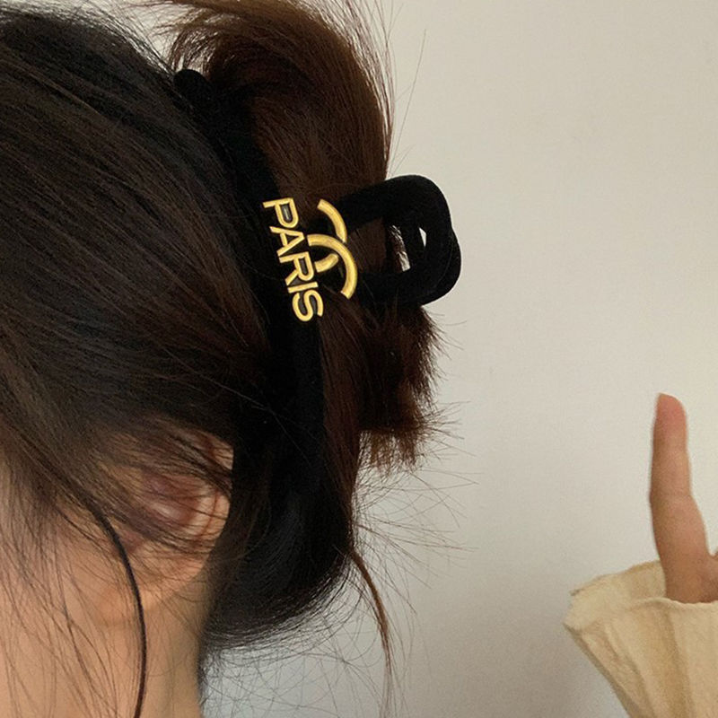 法式小香风抓夹女黑色植绒大号鲨鱼夹气质百搭盘发夹子发量多爪夹
