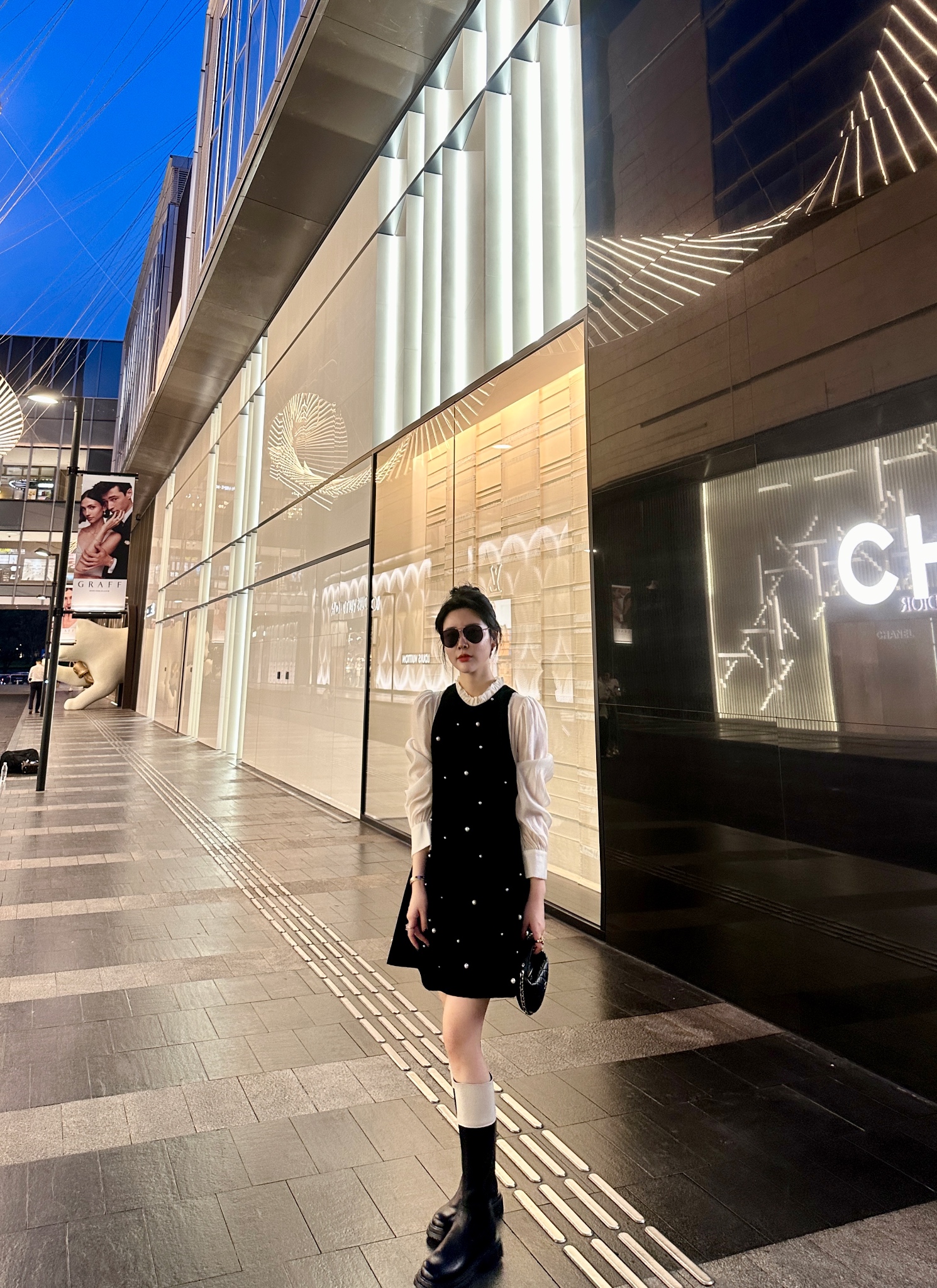 DL乐乐家【早川少女】秋冬法式显瘦减龄气质宽拼接圆点连衣裙