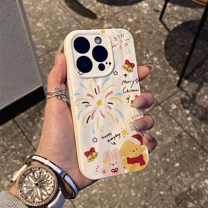 彩色烟花动物适用苹果15手机壳iPhone14plus13pro12max11创意褶皱