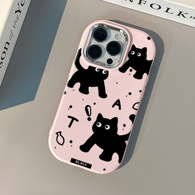 英文三黑猫适用苹果15手机壳vivo14plus华为13pro小米12max11oppo