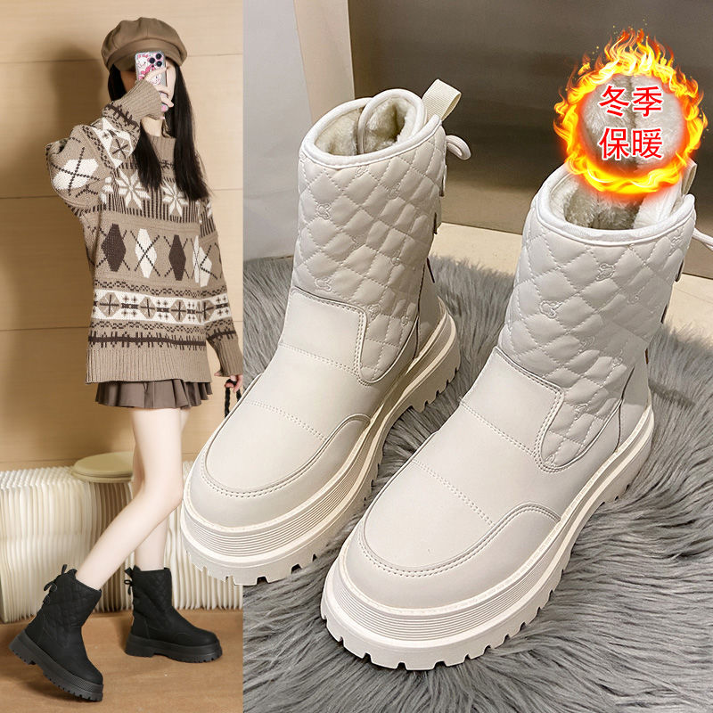 雪地靴女加厚绒防寒保暖厚底棉鞋女2023冬季新款百搭韩版中筒棉靴