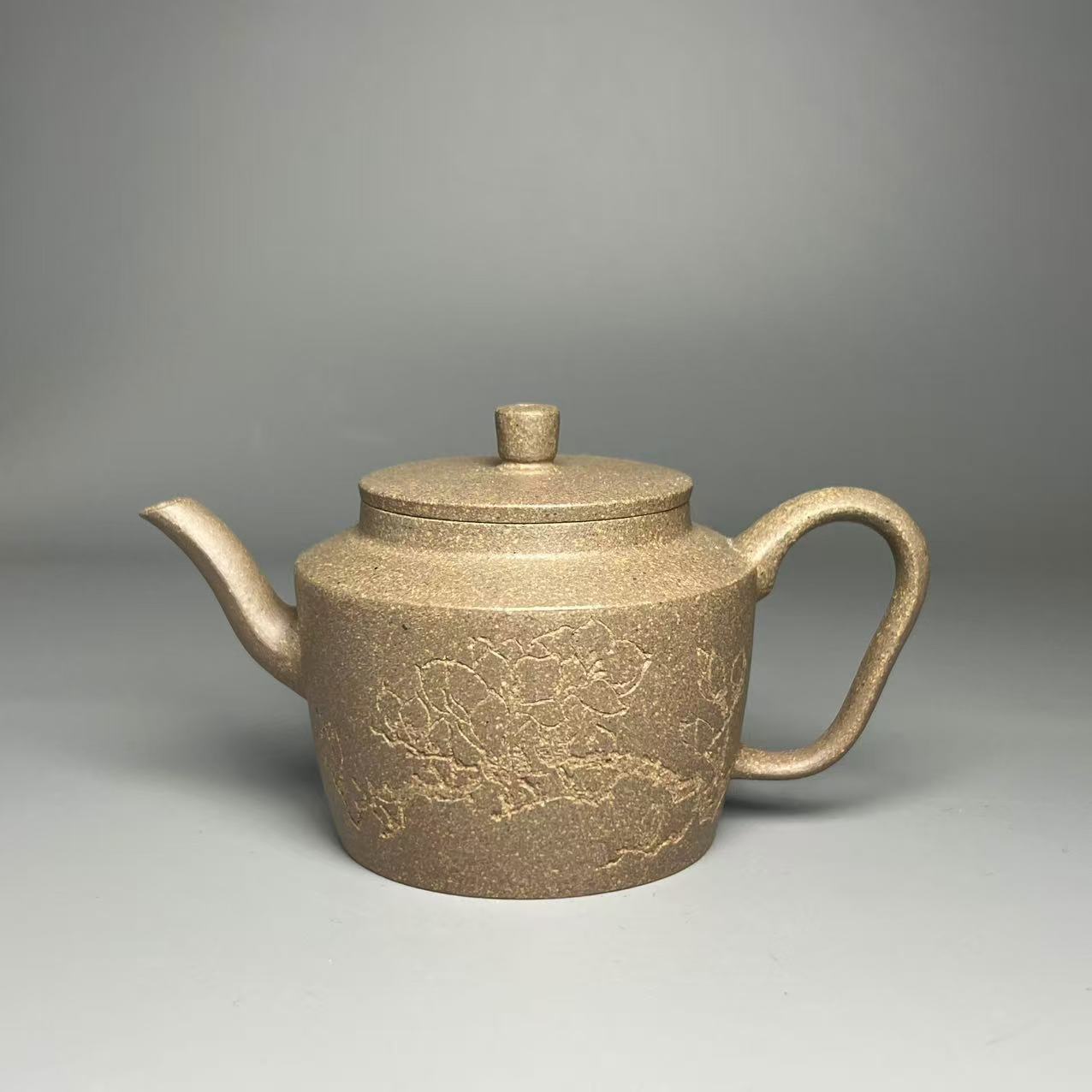 【折肩宫灯】40目青降坡高温气窑160cc精工半手刻玉兰花摹古紫砂壶