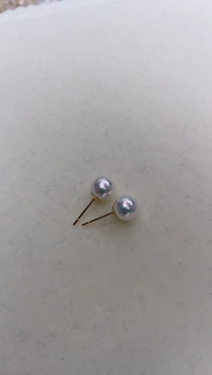 【闪购商品】海水珍珠耳钉18K金镶嵌7.5-8mm耳钉特选福利