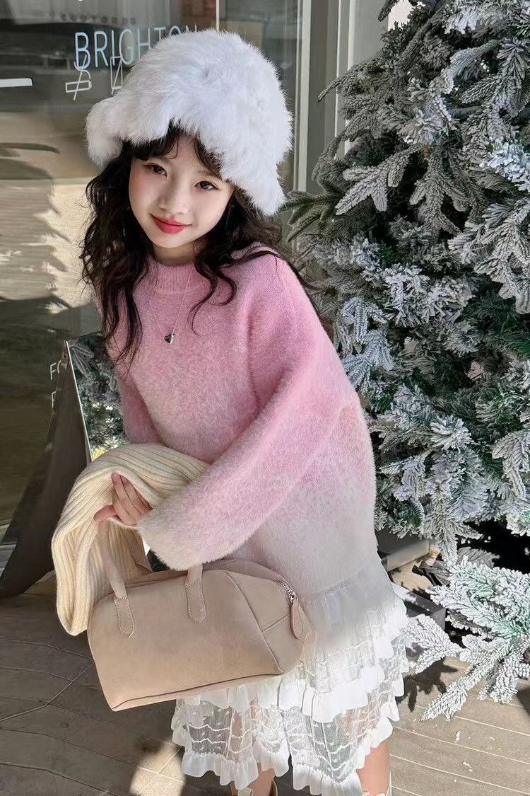 新款女孩子加厚保暖韩版百搭女童针织衫时尚宽松中大童套头毛衣