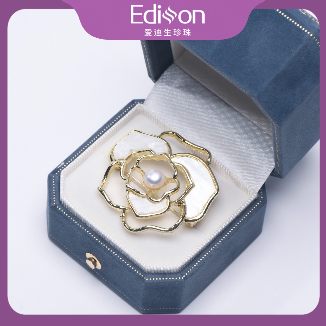 【叶子专属】7-8mm 白色山茶花珍珠胸针 SP00010