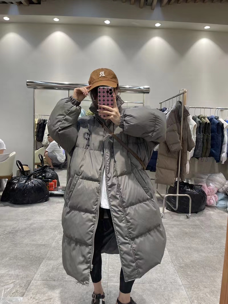 冬季简约大P字母款羽棉服女中长韩版宽松百搭大码冬加厚外套潮a