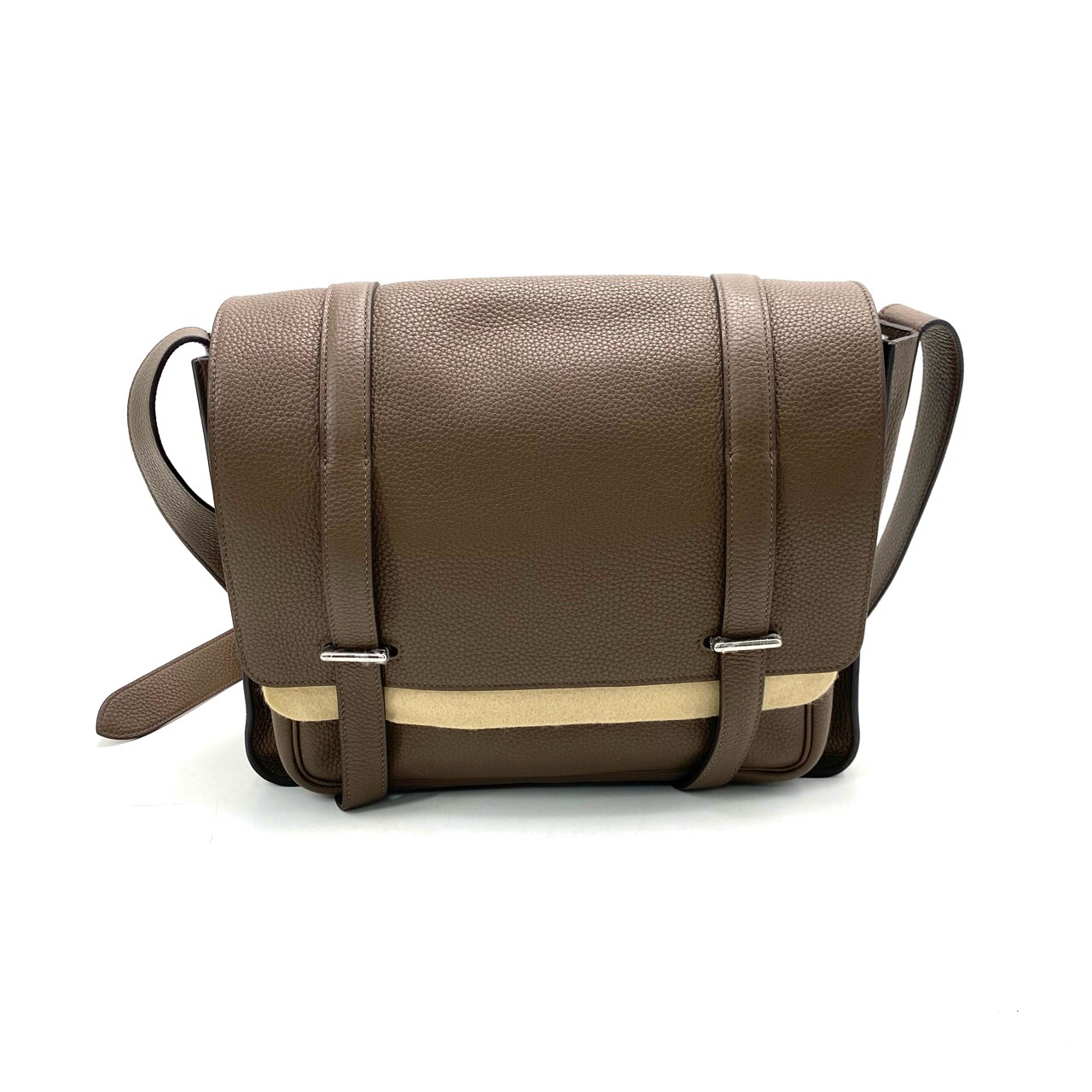 95新 Hermes/爱马仕 大象灰全皮双扣邮差翻盖斜挎包 尺寸35/25 