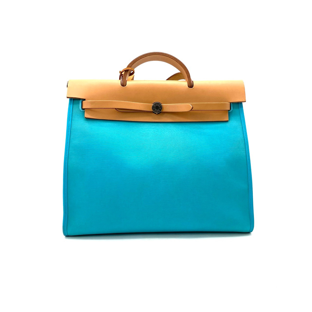 95新 Hermes/爱马仕 蓝色帆布herbag手提单肩包 尺寸39/31 