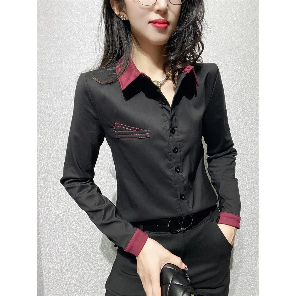 气质衬衣欧洲站2024时尚季新款春秋拼色别致加绒衬衫女显瘦打底