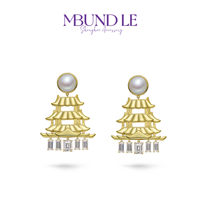 铜合金合成锆石耳饰 非晚阁序-滕王阁上耳环