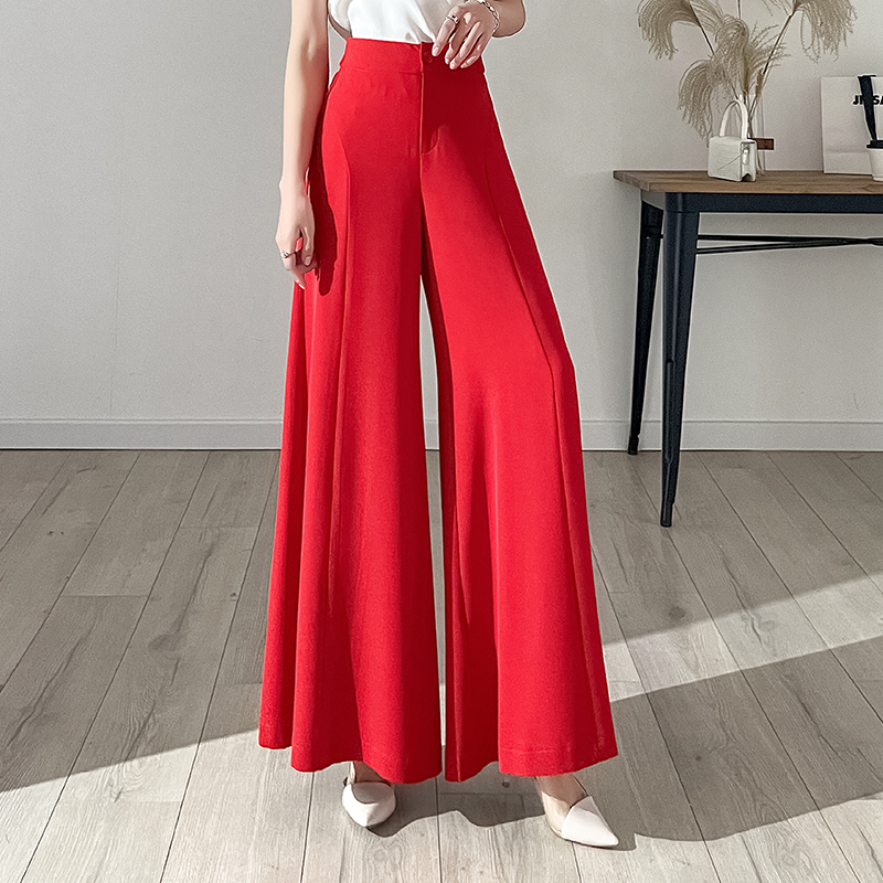 红色裙裤气质高腰阔腿裤女夏季2025新款跳舞宽松大脚裤垂感长裤子