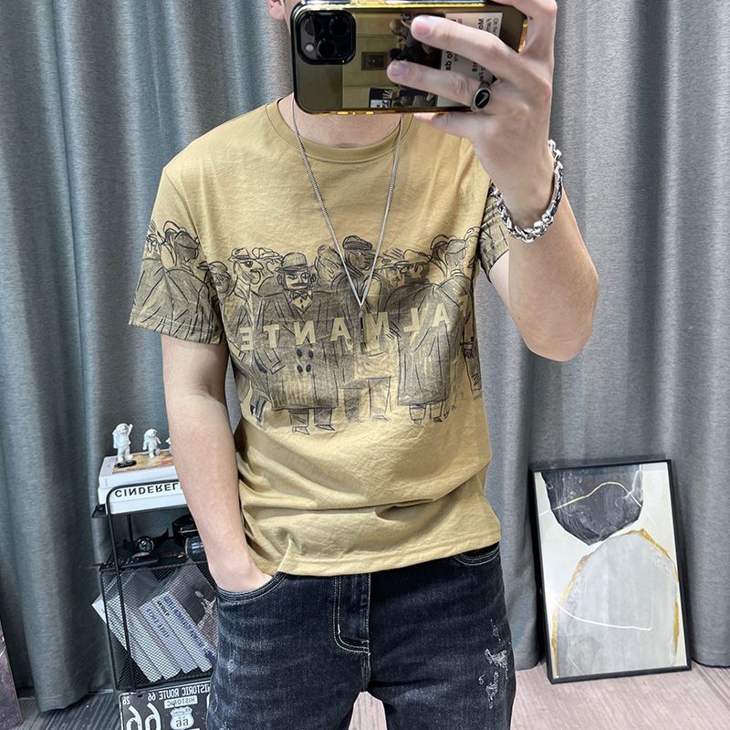 传奇保罗2024夏季新款t恤男士卡通印花半袖体恤衫潮流时尚高档t恤