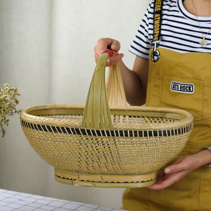 复古水果盘零食盒用竹编果盘中国风客厅茶几创意干果糖果盒买菜篮