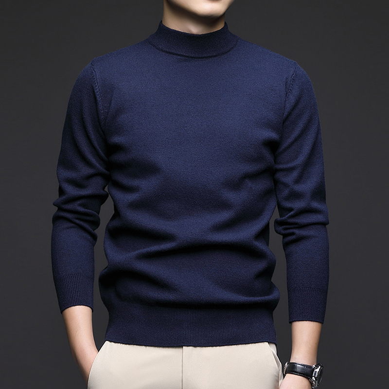 100%纯羊毛衫男士冬季加厚高档打底针织半高领毛衣休闲纯色男装潮