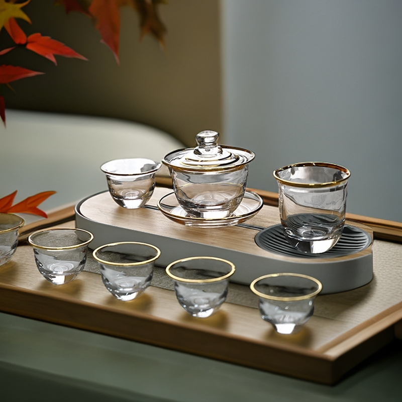 【金边水晶茶具】【14件套】高档耐热防烫水晶茶具泡茶器具家用送礼