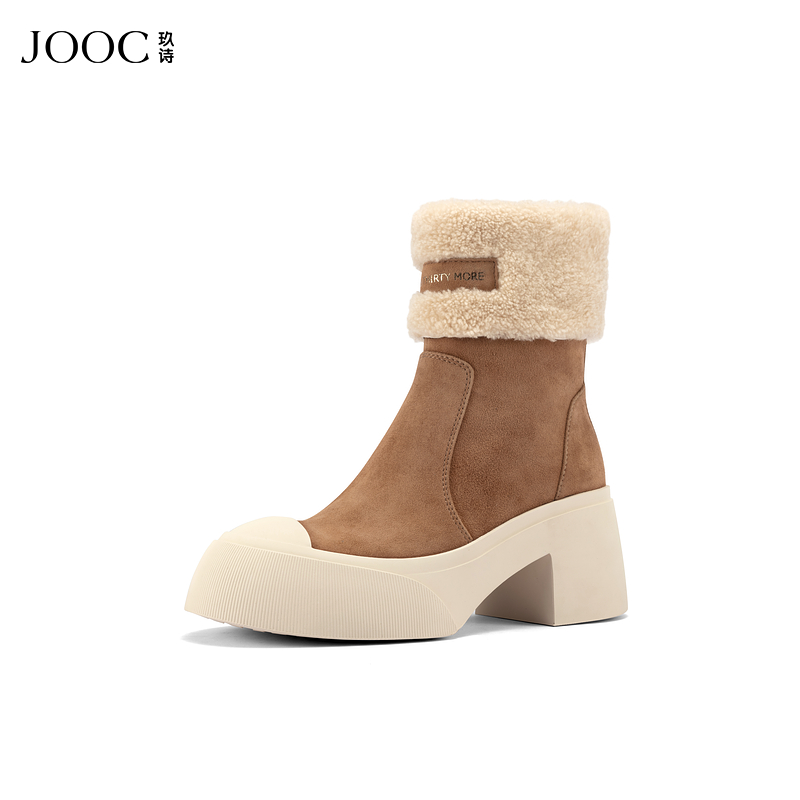 JOOC玖诗加绒短靴女2025冬季新款保暖羊毛时装靴子休闲百搭雪地靴