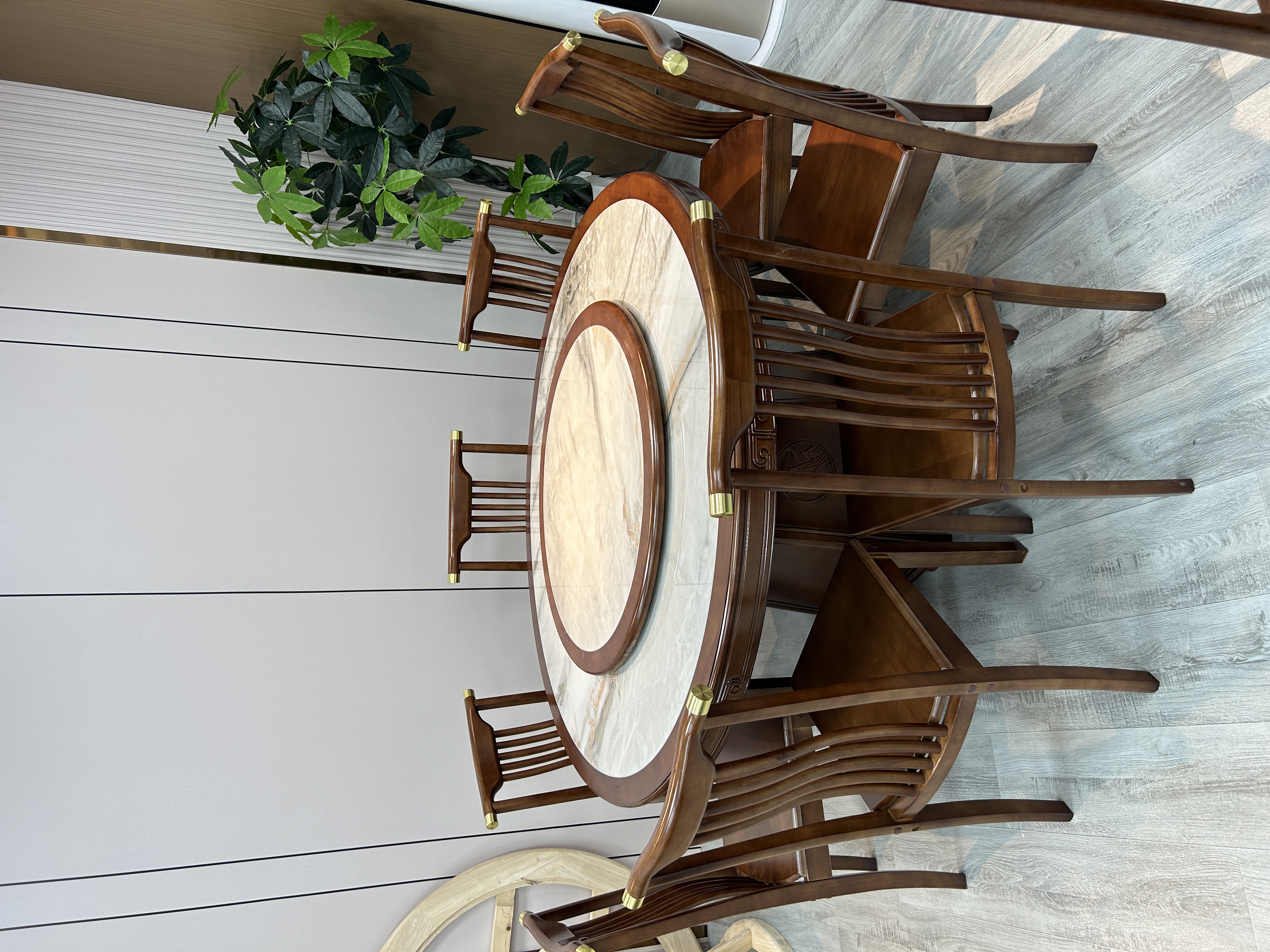 新中式实木岩板餐桌现代简约餐桌椅组合6人8人家用中式茶桌椅组合