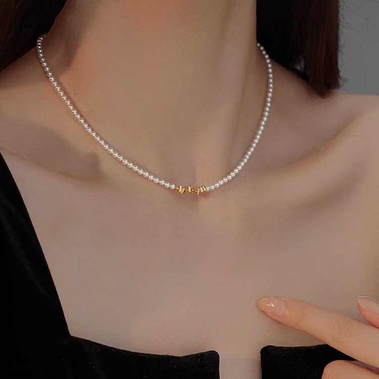铜合金仿珍珠项链 碎银子baby珍珠项链女轻奢小众2025年新款颈链
