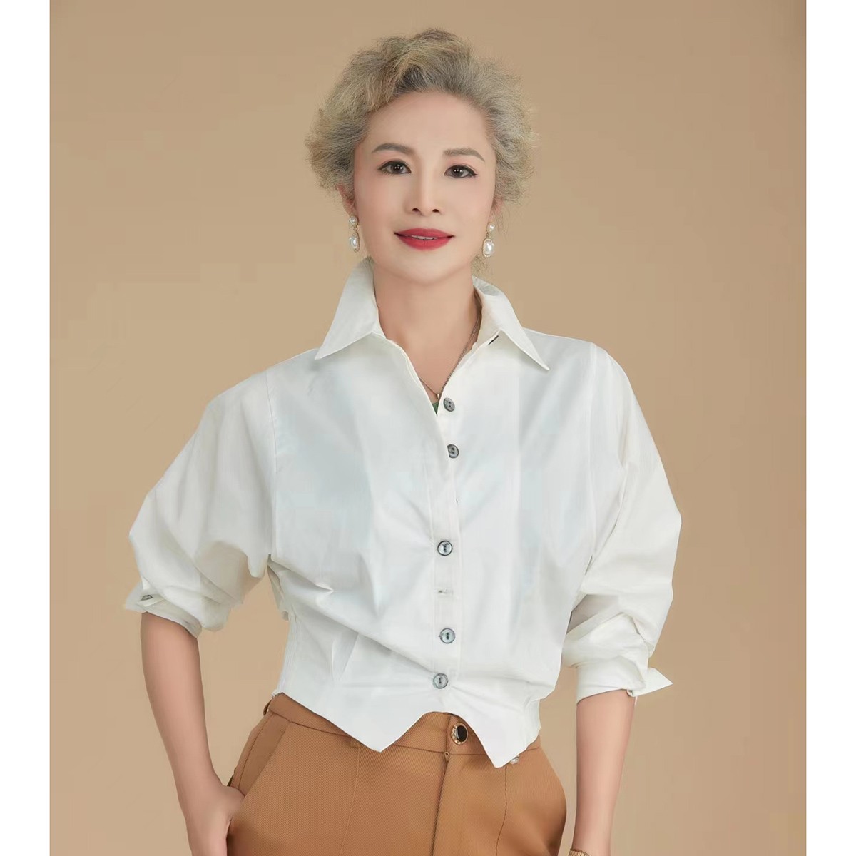 时尚服装女士精梳棉微弹衬衫上衣AA6DD622