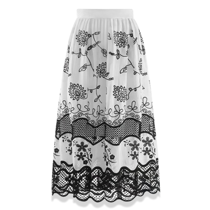 春秋夏时尚高腰服装女电脑重工刺绣裙子双面穿A型半身裙
