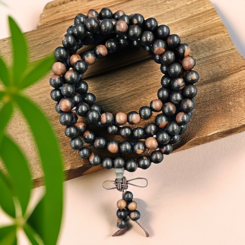 S1 苏拉威西乌木阴阳珠0.8cm圆珠脖挂长串