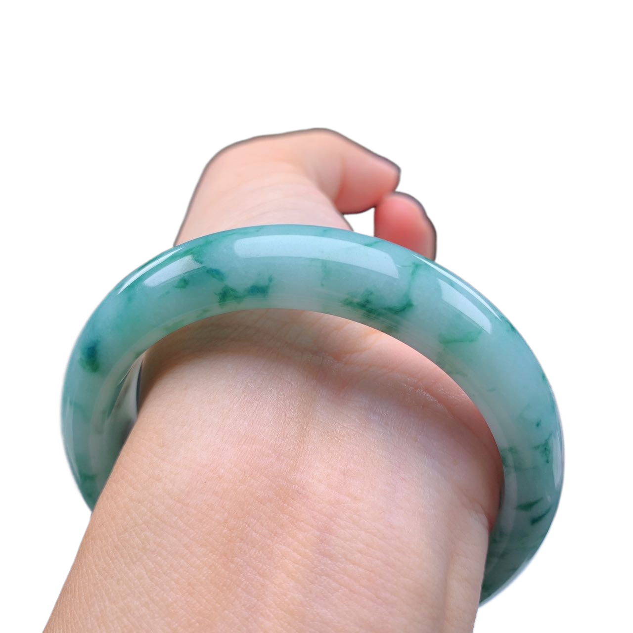 缅甸天然翡翠A货56圈口细糯化种蓝底飘蓝花正圈手镯女款001710