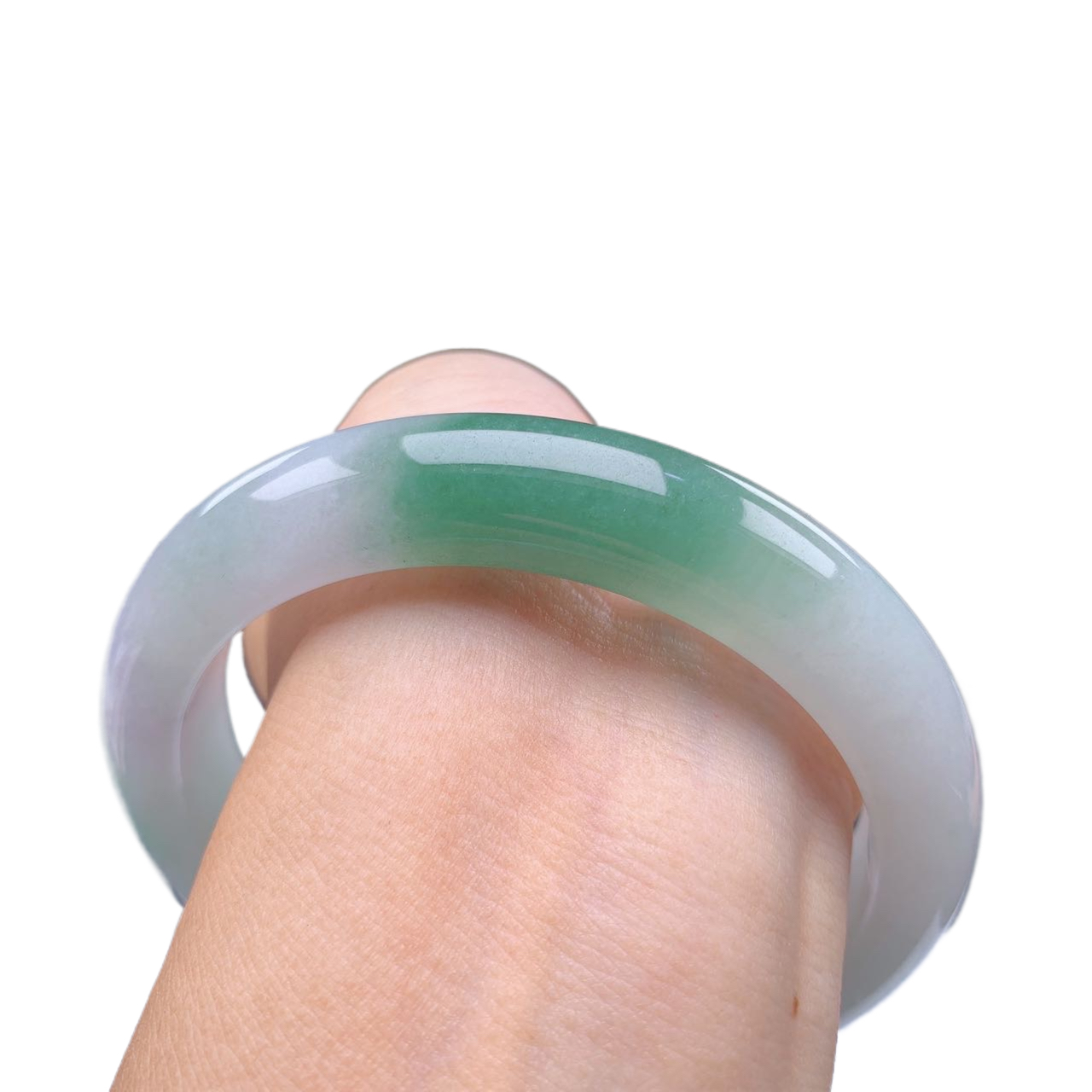 缅甸A货62圈口大圈口飘湖水绿半山水泥鳅翡翠女士直播100447