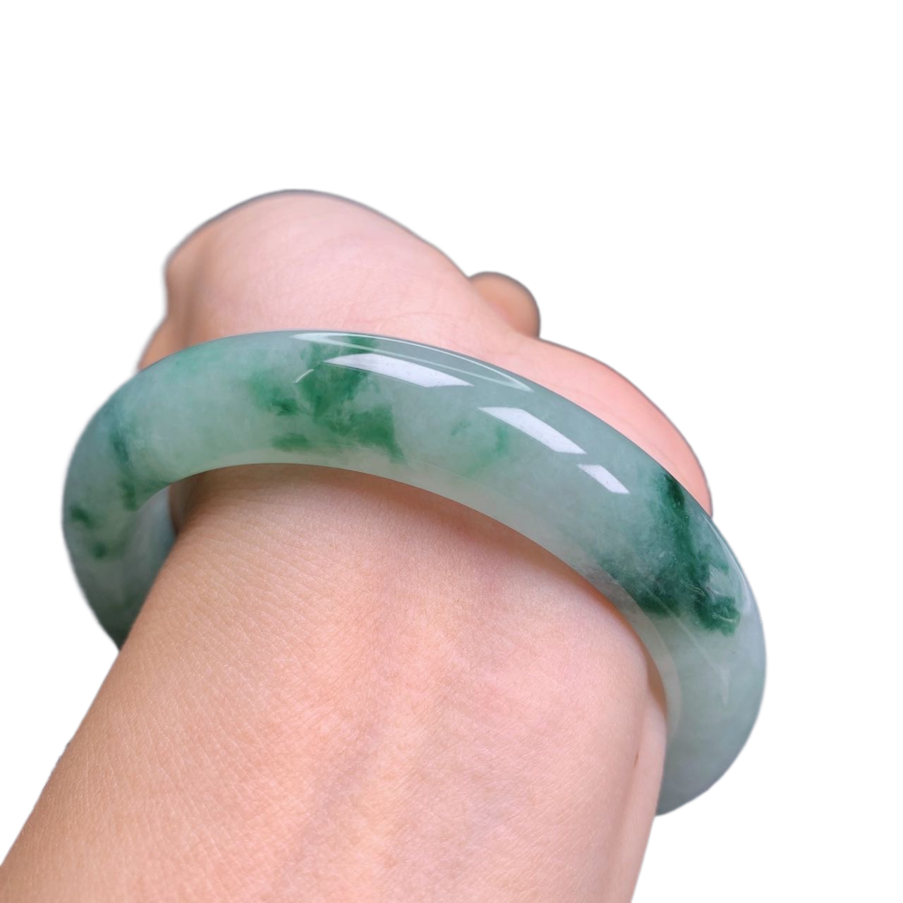 58圈冰种冰透飘花天然正圈女款000750平安镯测量宽边翡翠翡翠直播