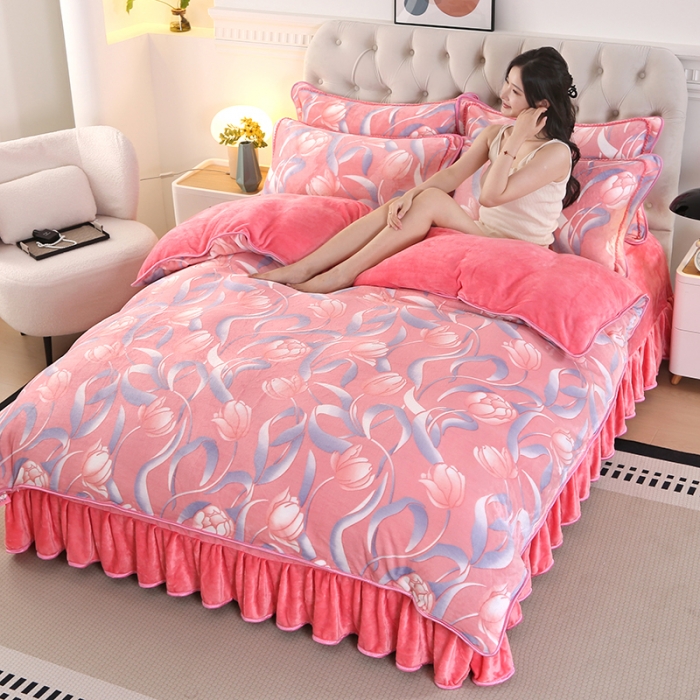 2024防静电新款加厚冬季牛奶绒四件套双面加绒床裙款轻奢床上用品