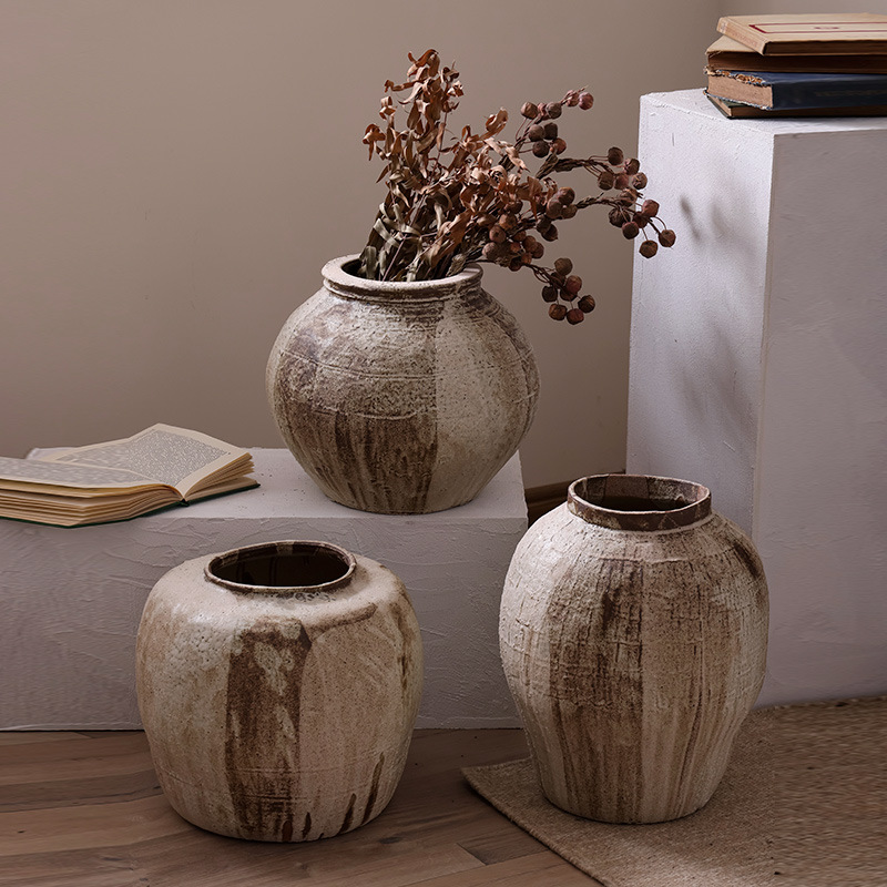 繁星景德镇陶瓷花瓶复古侘寂风禅意摆件干花插花水培陶罐粗陶台面