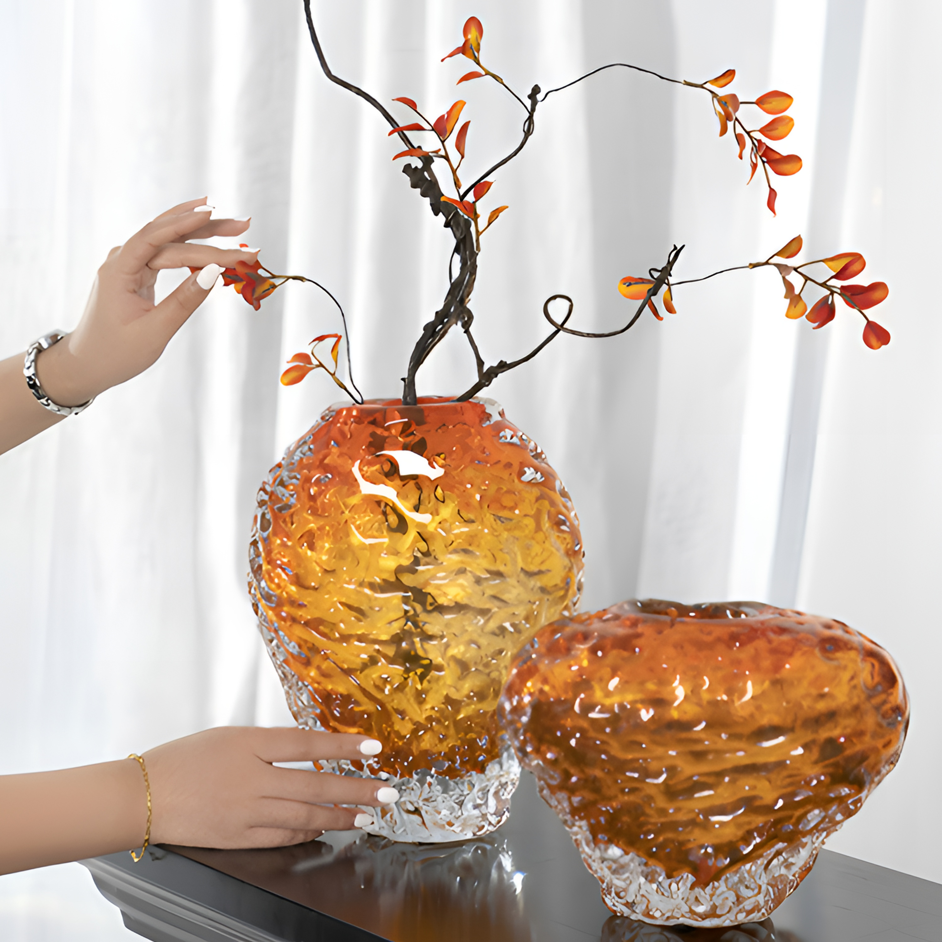 【繁星设计师推荐】高档轻奢琥珀琉璃花瓶水培摆件高级感插花器装饰