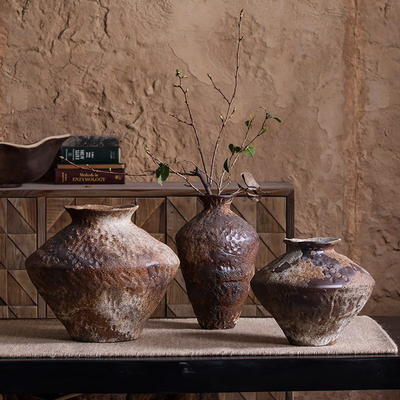 繁星景德镇陶瓷侘寂风花瓶摆件复古怀旧粗陶陶罐手工民宿干花插花