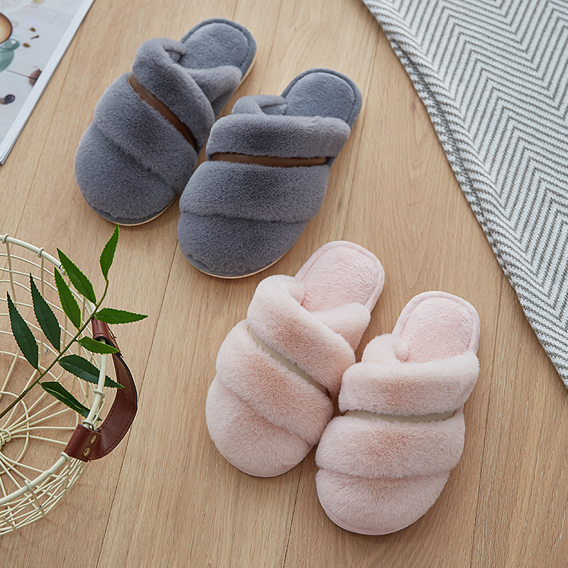 毛毛情侣棉拖鞋女秋冬季居家用室内加厚毛绒软底保暖简约防滑男士