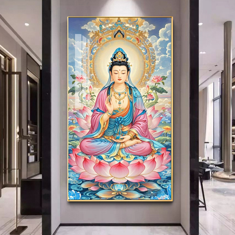 美初十字绣莲花观音客厅佛堂玄关过道装饰刺绣