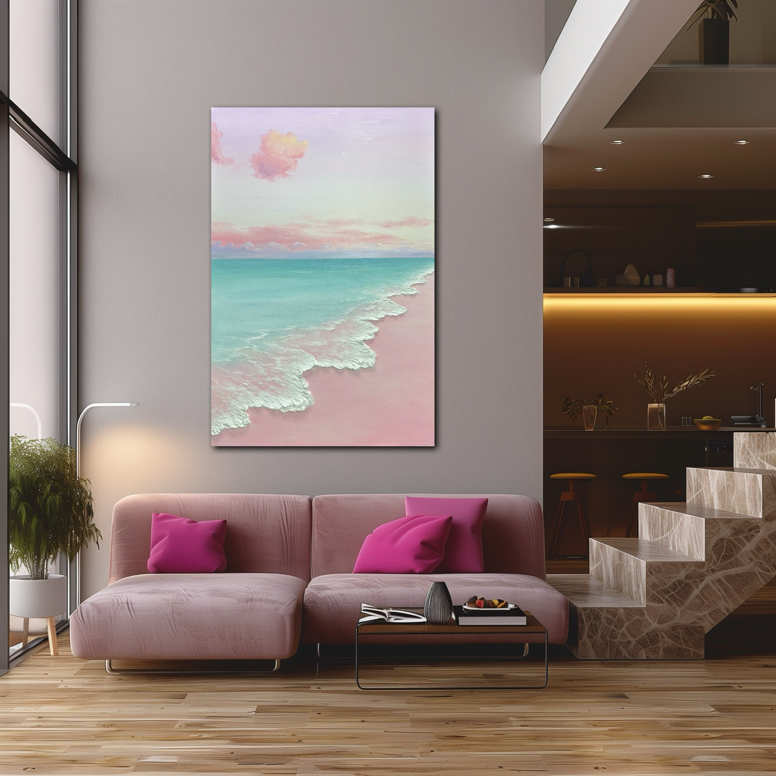 原创浪漫海景玄关装饰画现代客厅沙发背景墙挂画