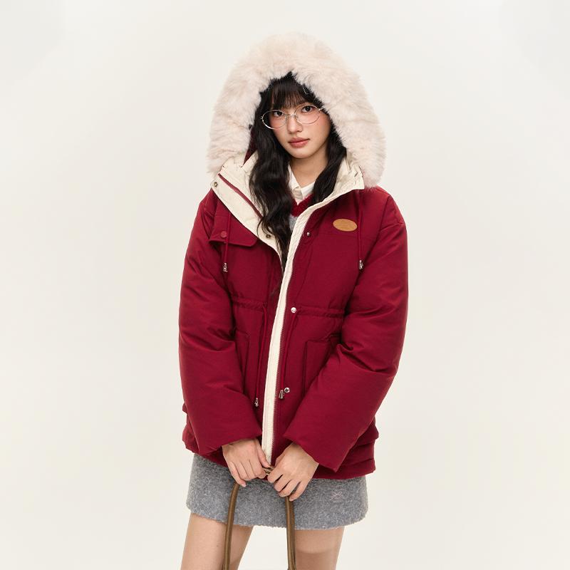 NTOT秋冬百搭基础宽松保暖连帽外套大毛领拼色派克服女NOTWT24555