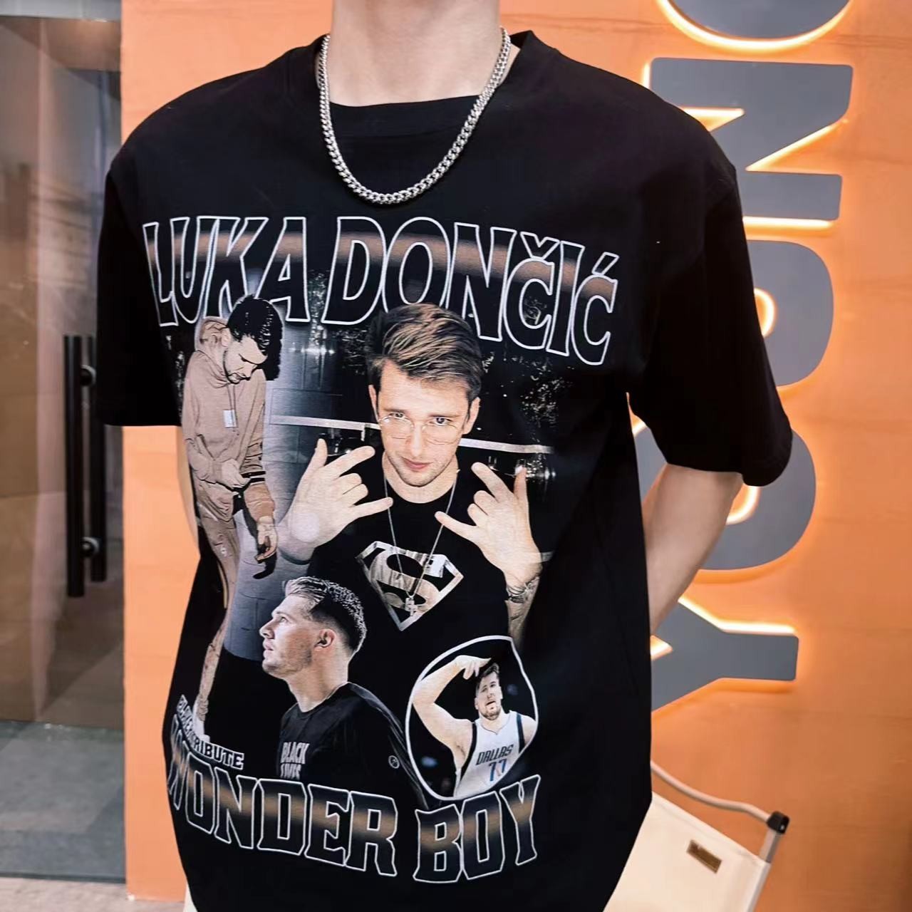 {夏季新款}东契奇-270克重磅ins大码男女高街复古短袖潮流宽松T恤