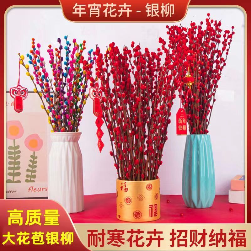 银柳干花招财真花鲜枝年宵花卉红色水培植物室内客厅室内装饰装饰