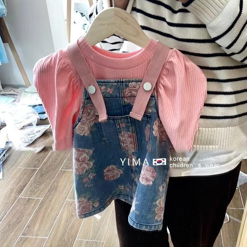 女童牛仔背带裙韩版童装夏装儿童吊带连衣裙洋气时髦宝宝套装裙潮