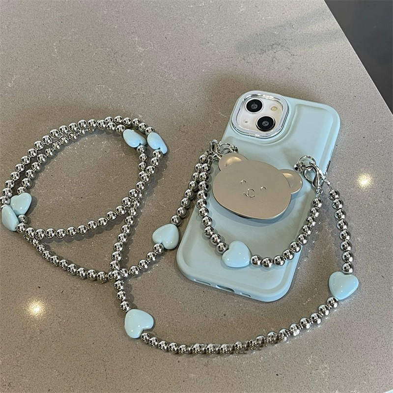 苹果15手机壳iphone14promax小熊支架爱心斜跨链条13可爱卡通12少
